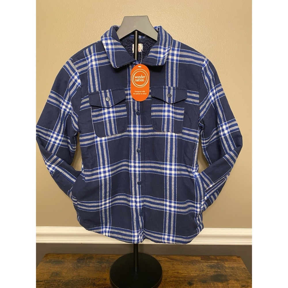 Wonder Nation Boys Shacket with Faux Shearling Lining Blue Glory Size L  (10-12)